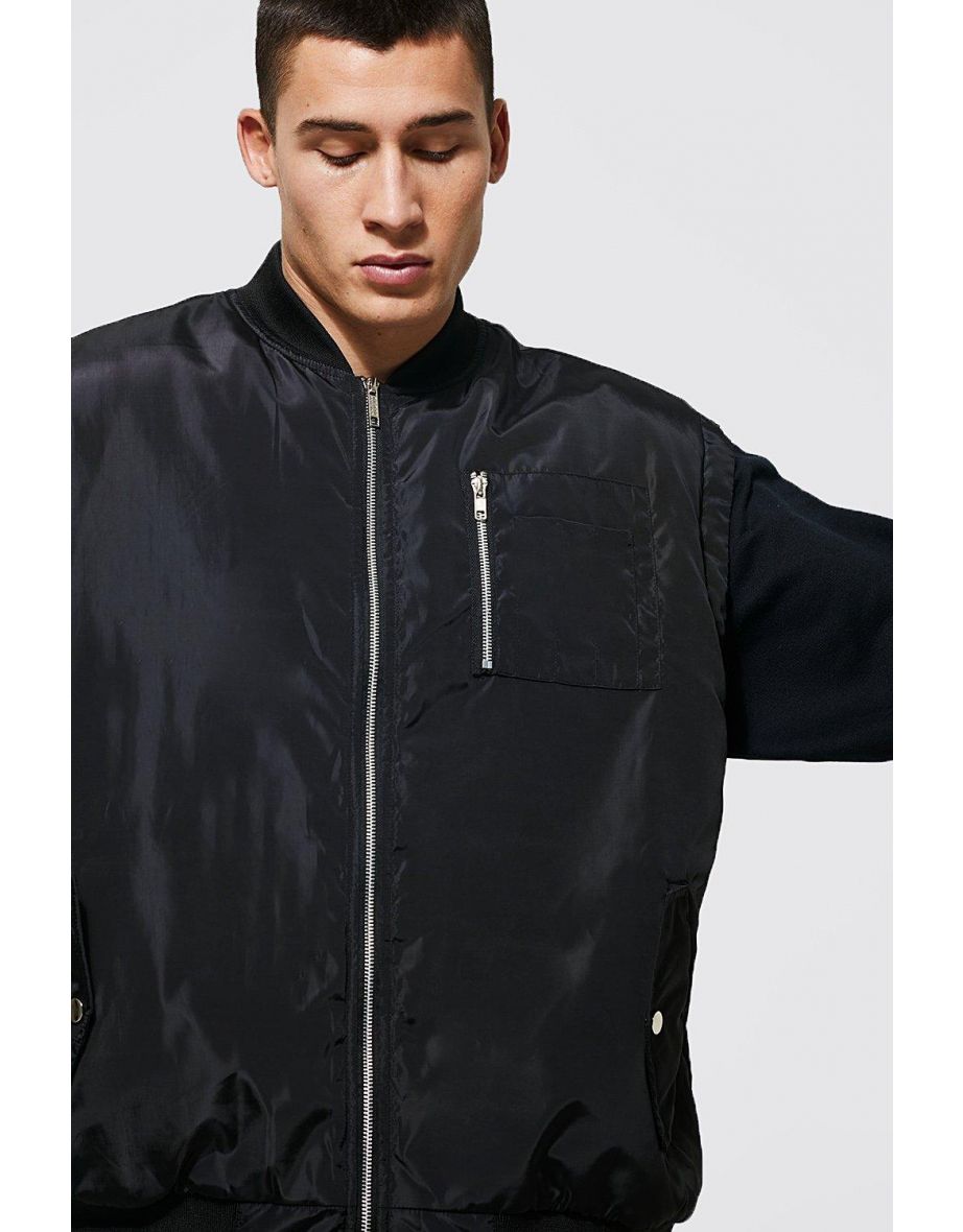 Sleeveless Oversized Bomber Jacket - black - 2