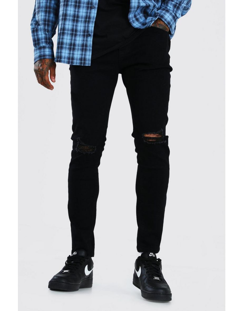 Skinny Jeans With Ripped Knees - black