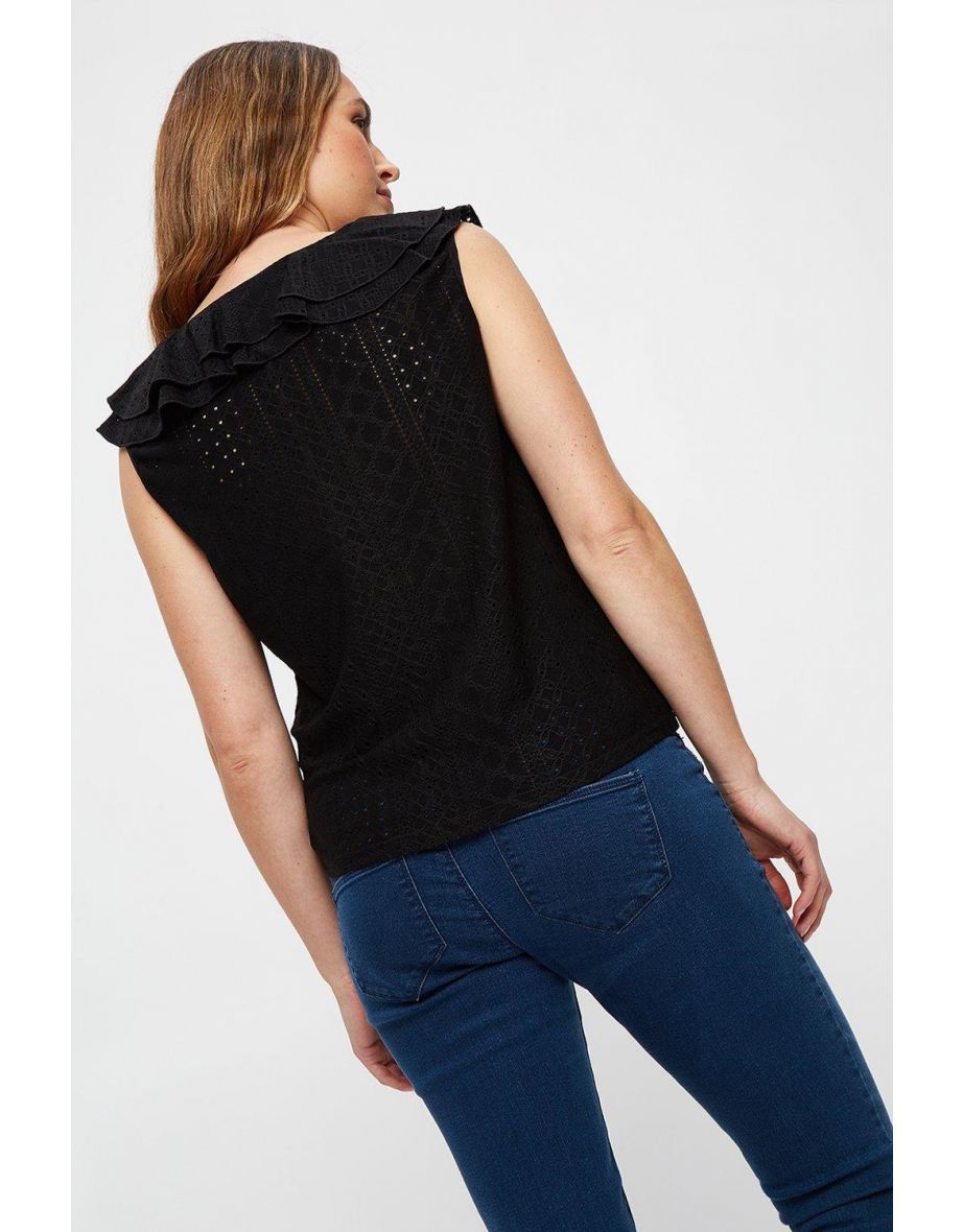 (!) Maternity Black Frill V Neck Top - 2