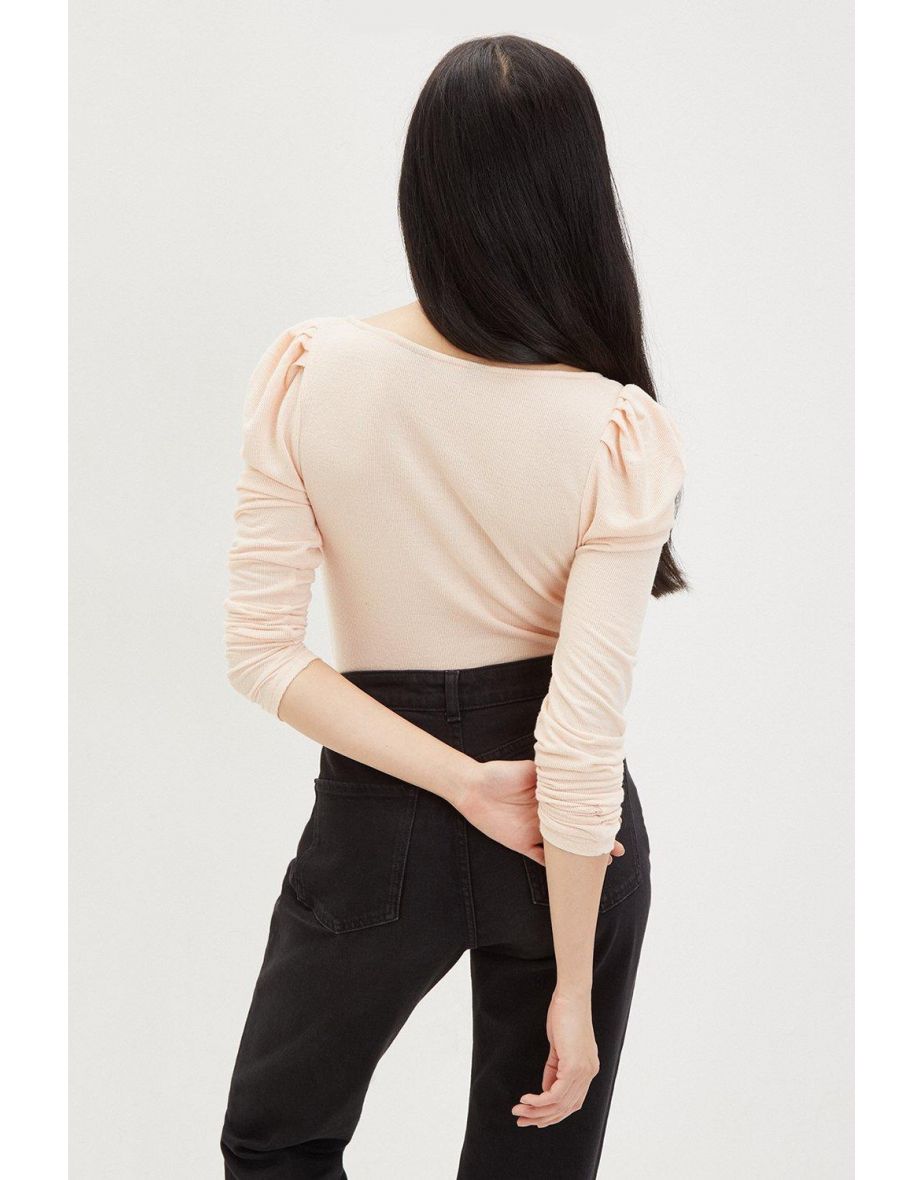 Rib Lace Trim Long Sleeve Top - 2
