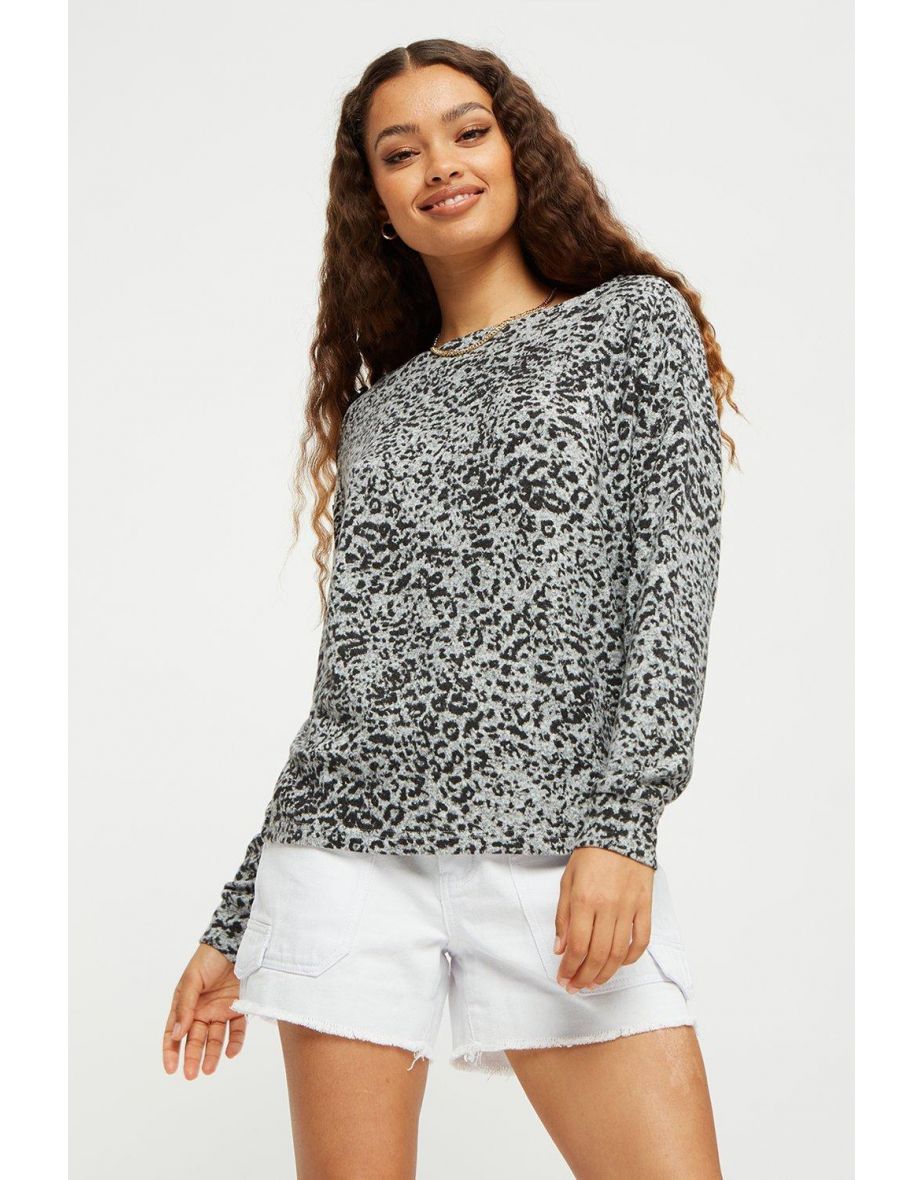 Petite Leopard Soft Touch Batwing Top