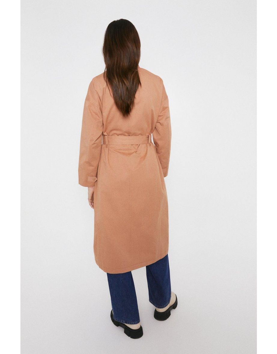 Collarless Belted Cotton Trench - 2