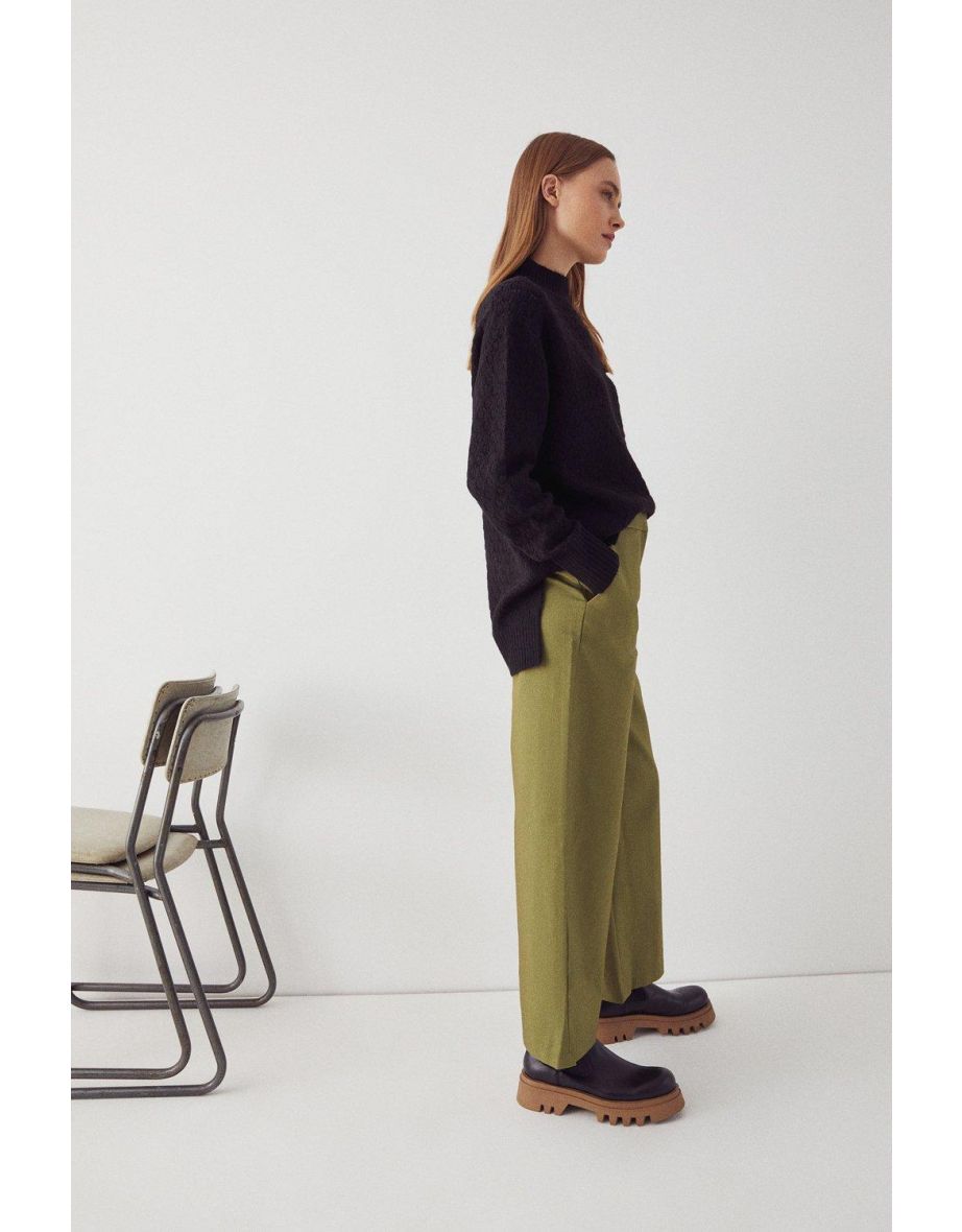 Wide Tailored Cotton Sateen Trouser