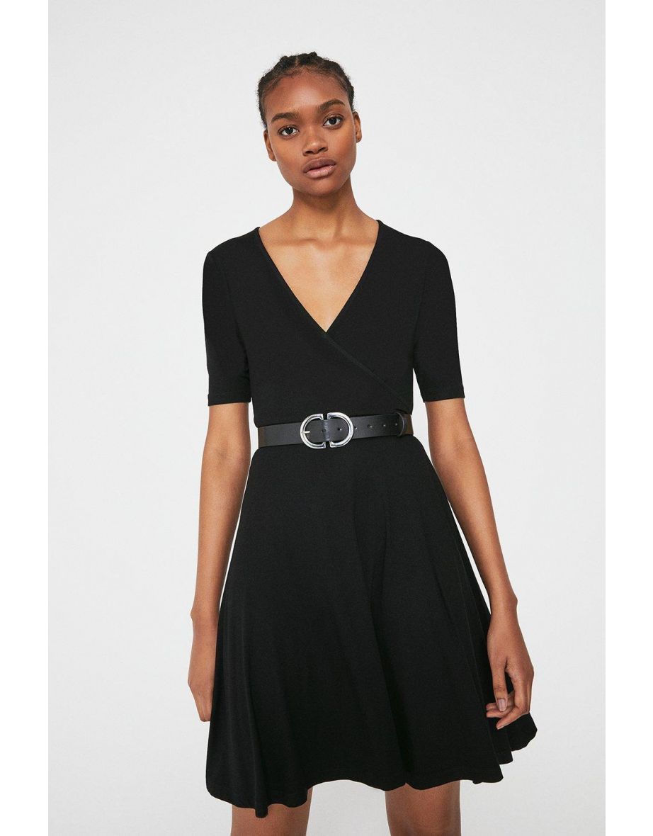 warehouse black belted dress