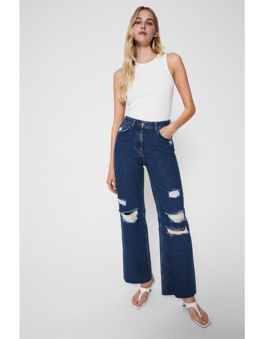 76s Wide Leg Full Length Rip Detail Jeans