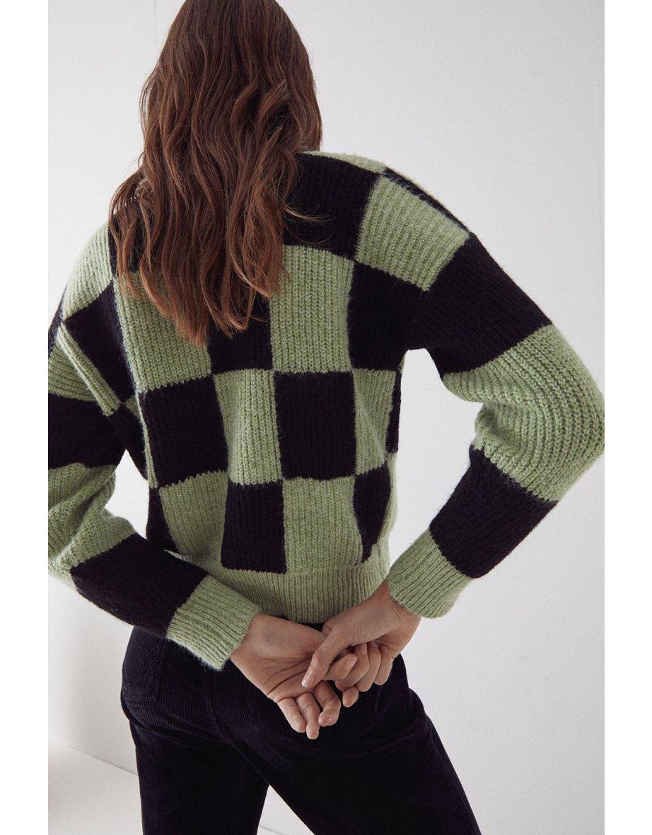 Cosy Checkerboard Knit Jumper - 2