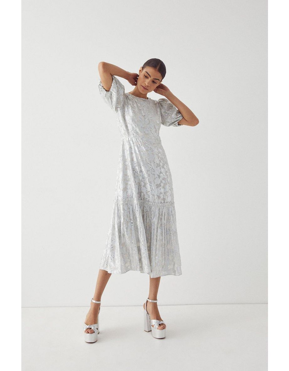 warehouse jacquard midi dress