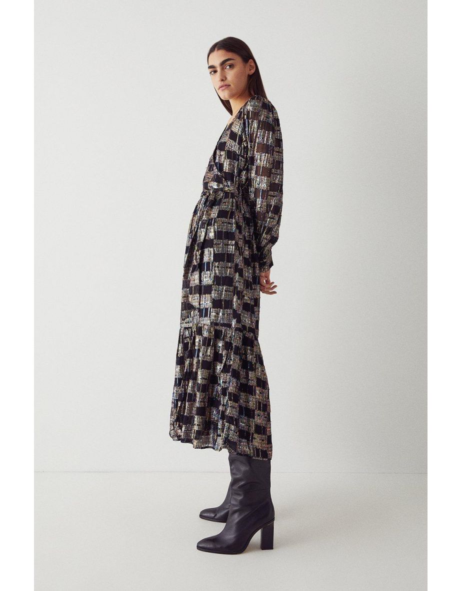 warehouse jacquard midi dress