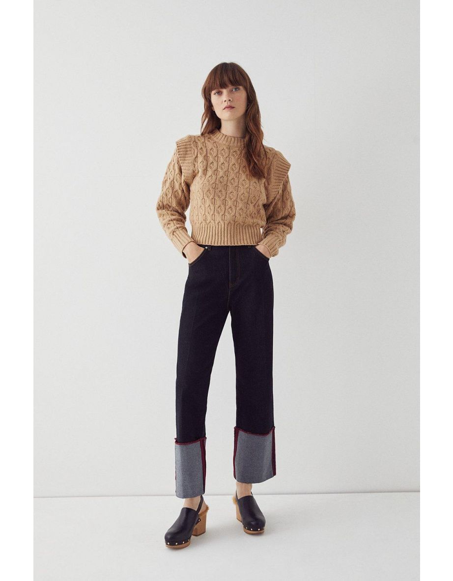 Recycled Lip Shoulder Cable Knit Jumper