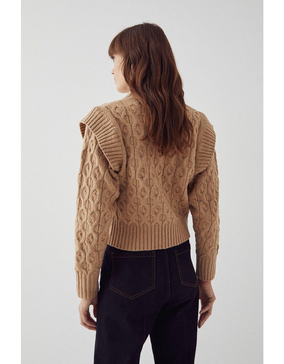Recycled Lip Shoulder Cable Knit Jumper - 2