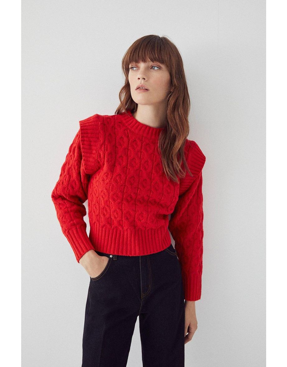 Recycled Lip Shoulder Cable Knit Jumper