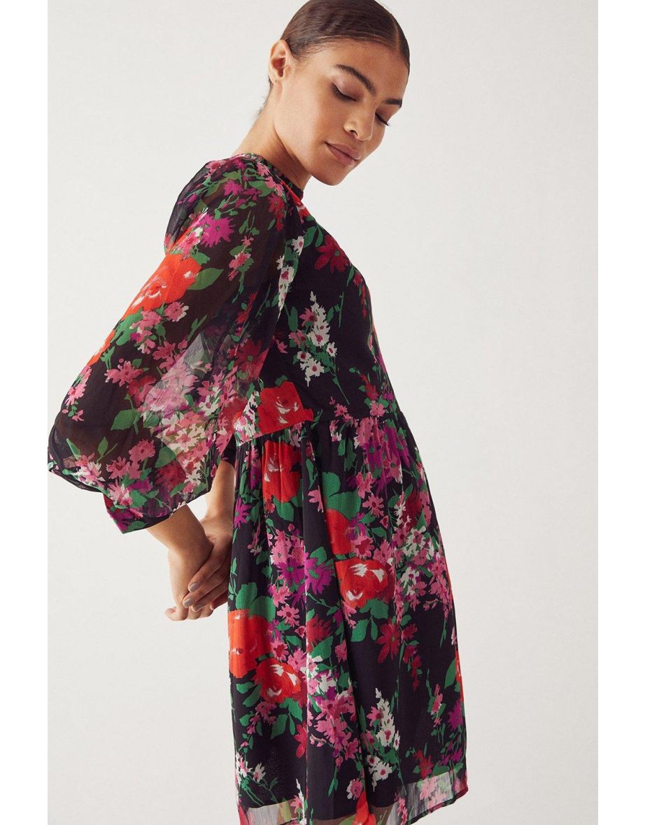 High Neck Flippy Mini Dress In Floral