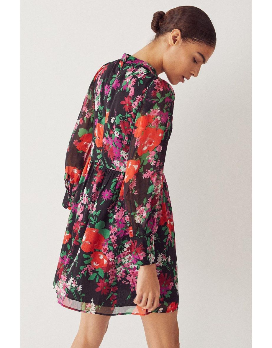 High Neck Flippy Mini Dress In Floral - 2
