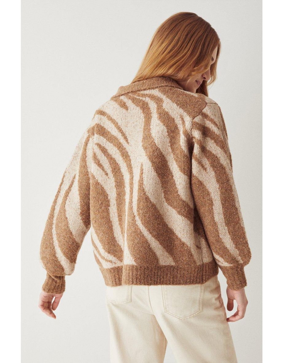 Recycled Boucle Animal Jacquard Knit Shacket - 2