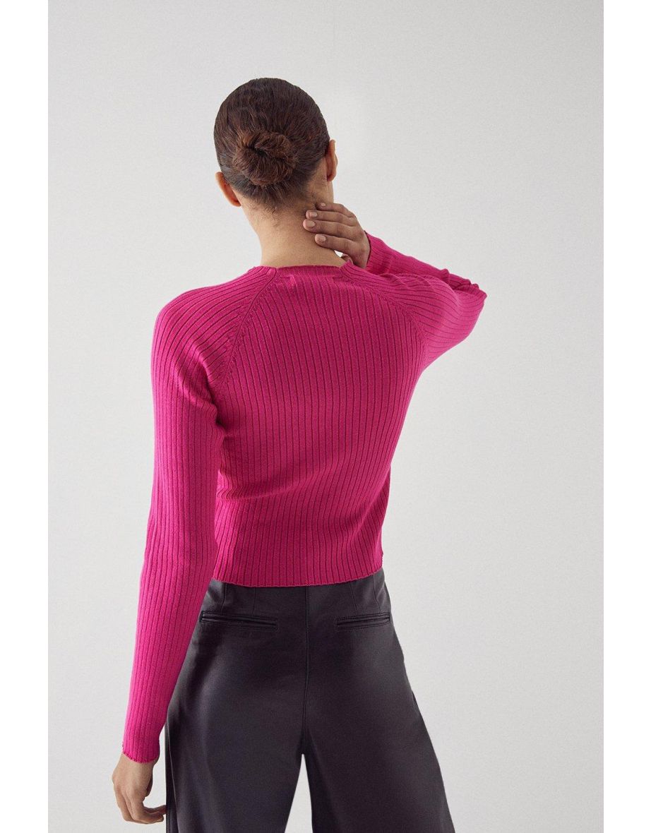 Ribbed Button Detail Knit Jumper - 2