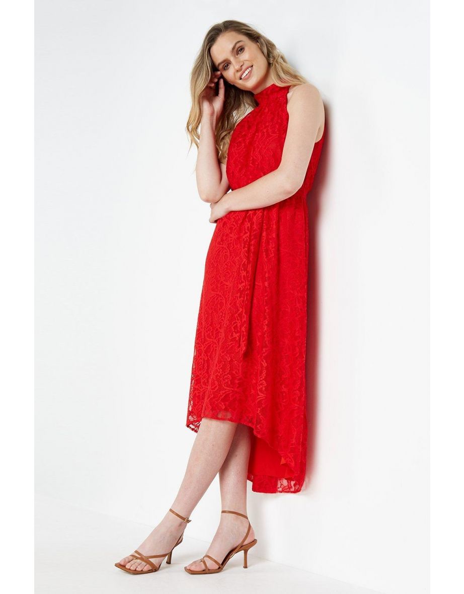 Petite Lace Halter Neck Hi Low Hem Dress