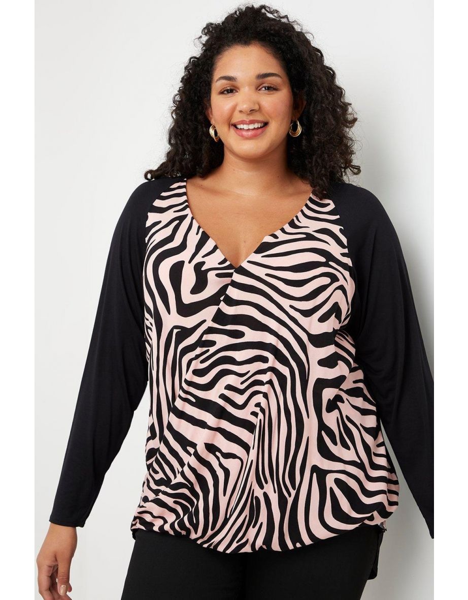 Curve Blush Zebra Jersey Back Wrap Top