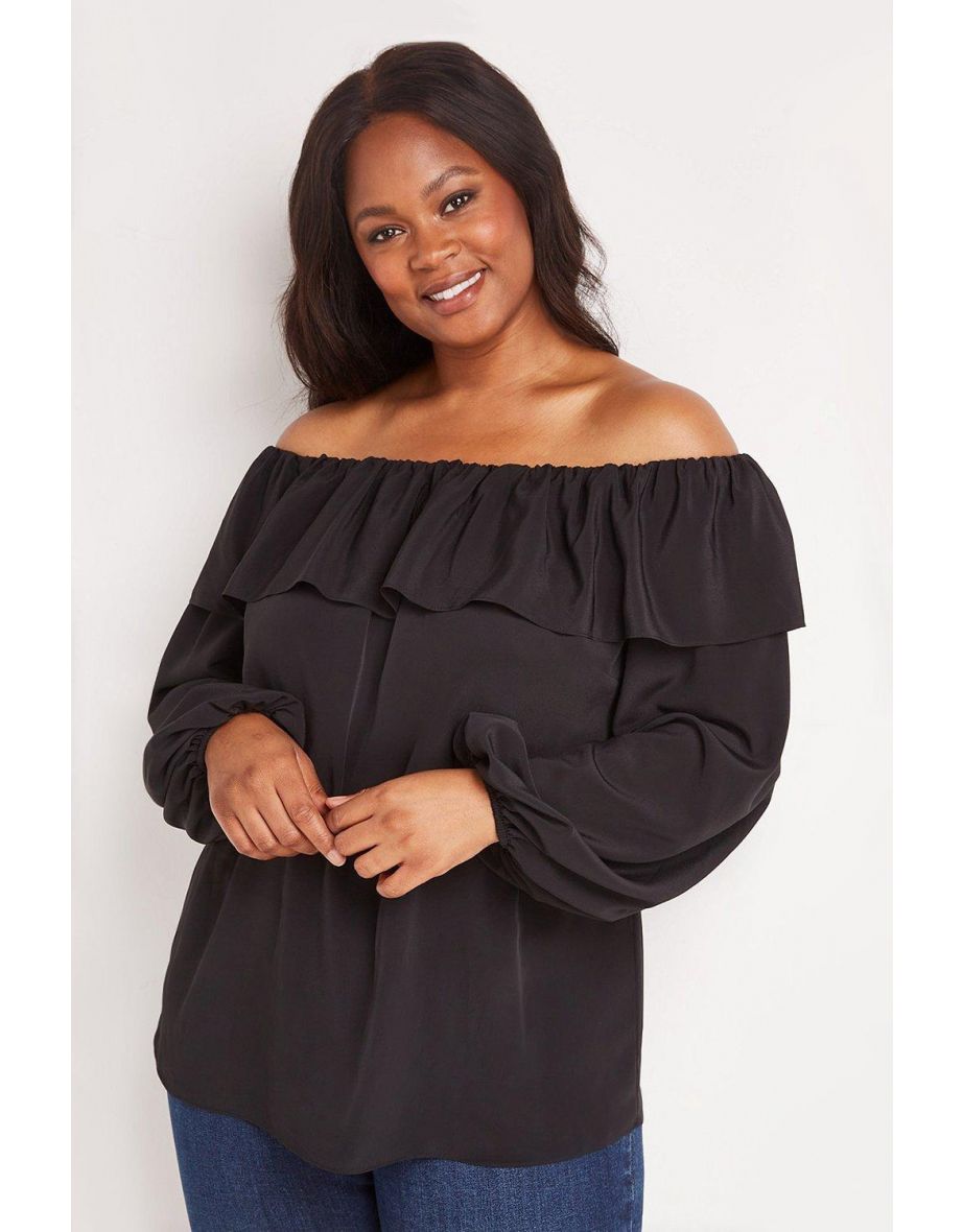 Black frill 2024 bardot top