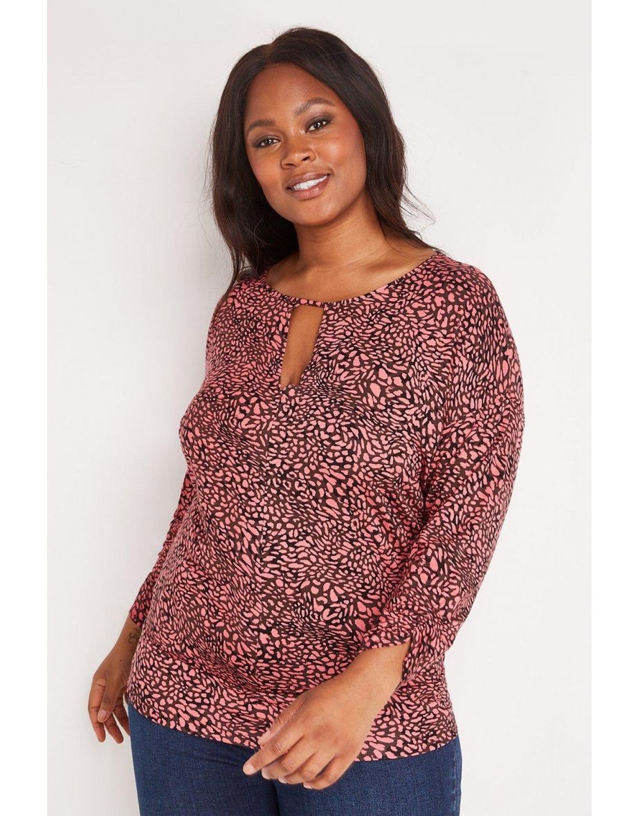 Curve Pink Animal Jersey Banded Top