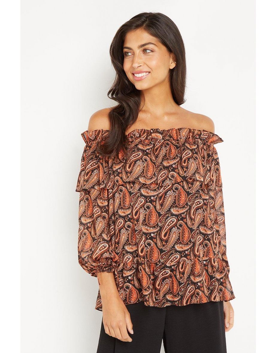 Petite Paisley Glitter Tie Sleeve Top