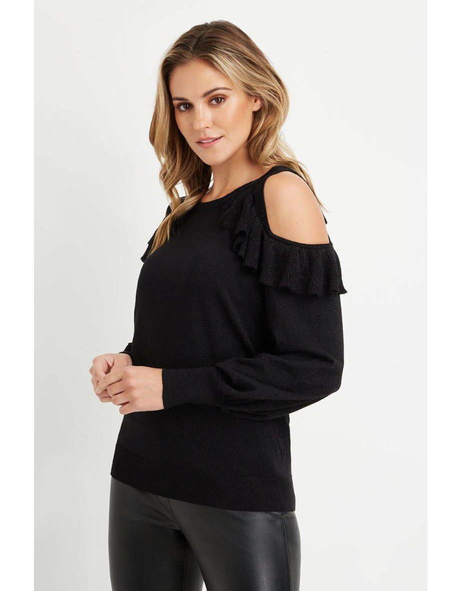 Black cold shoulder jumper sales