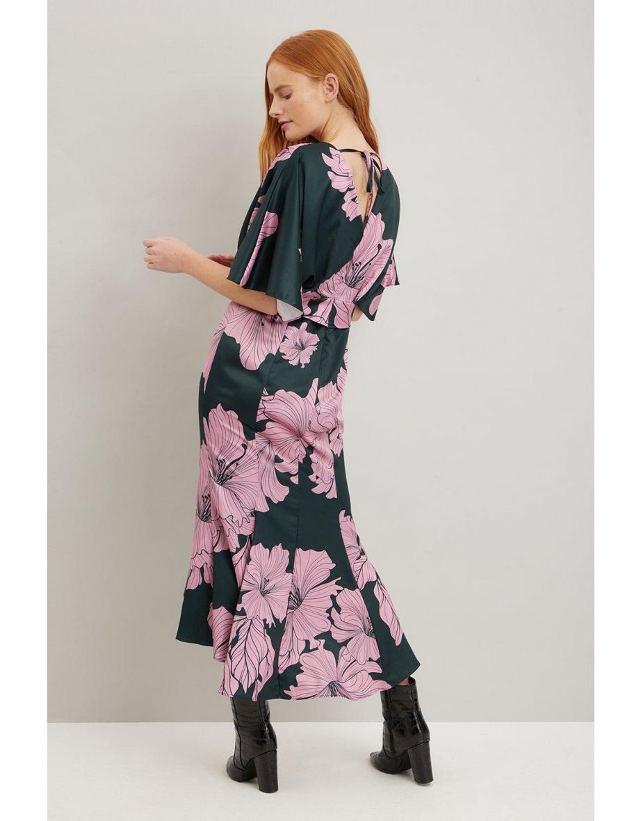 فستان بعقدة أمامية بطبعة أزهار زهري و أخضر - 2