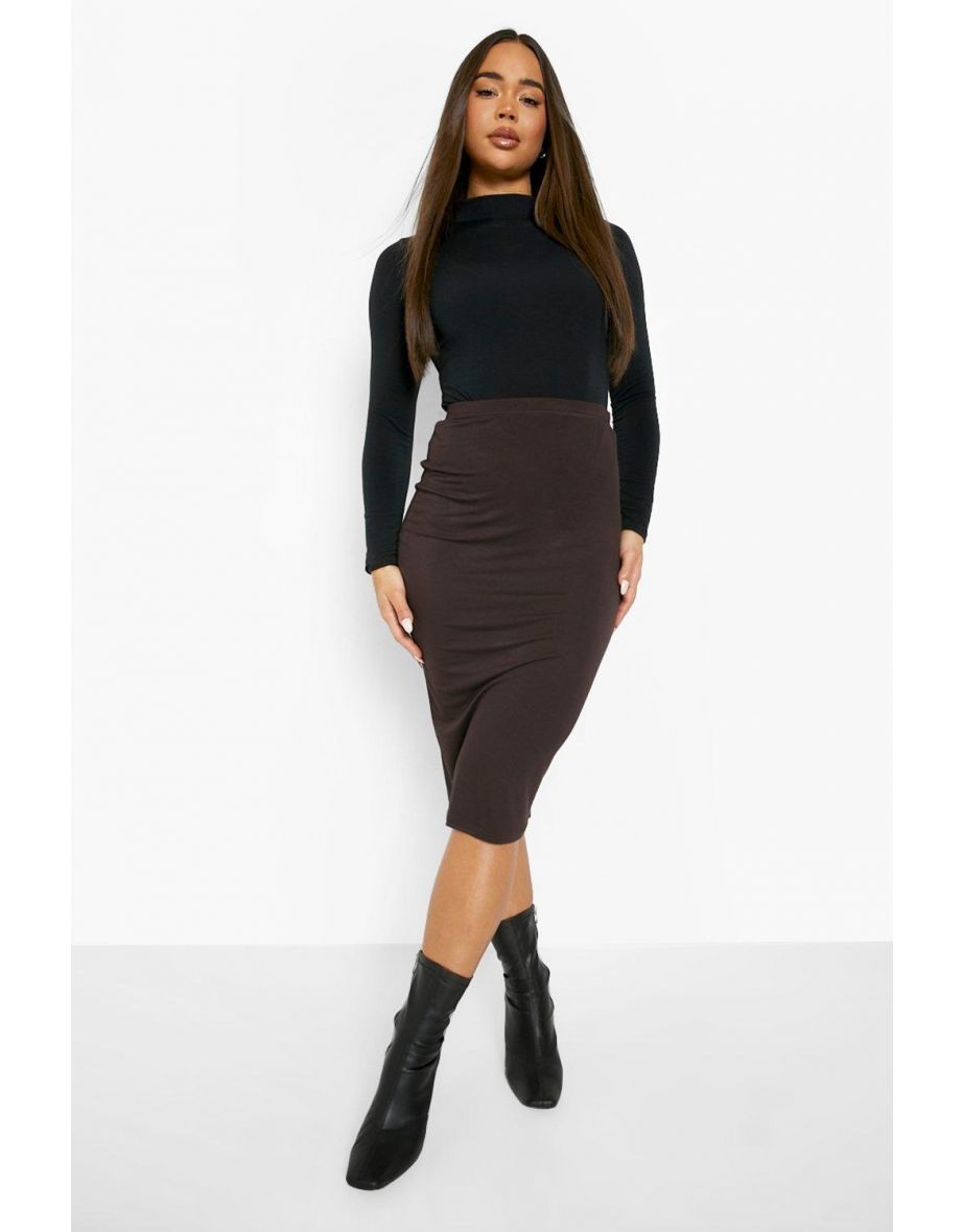 Basic Midi Jersey Tube Skirt - chocolate - 3