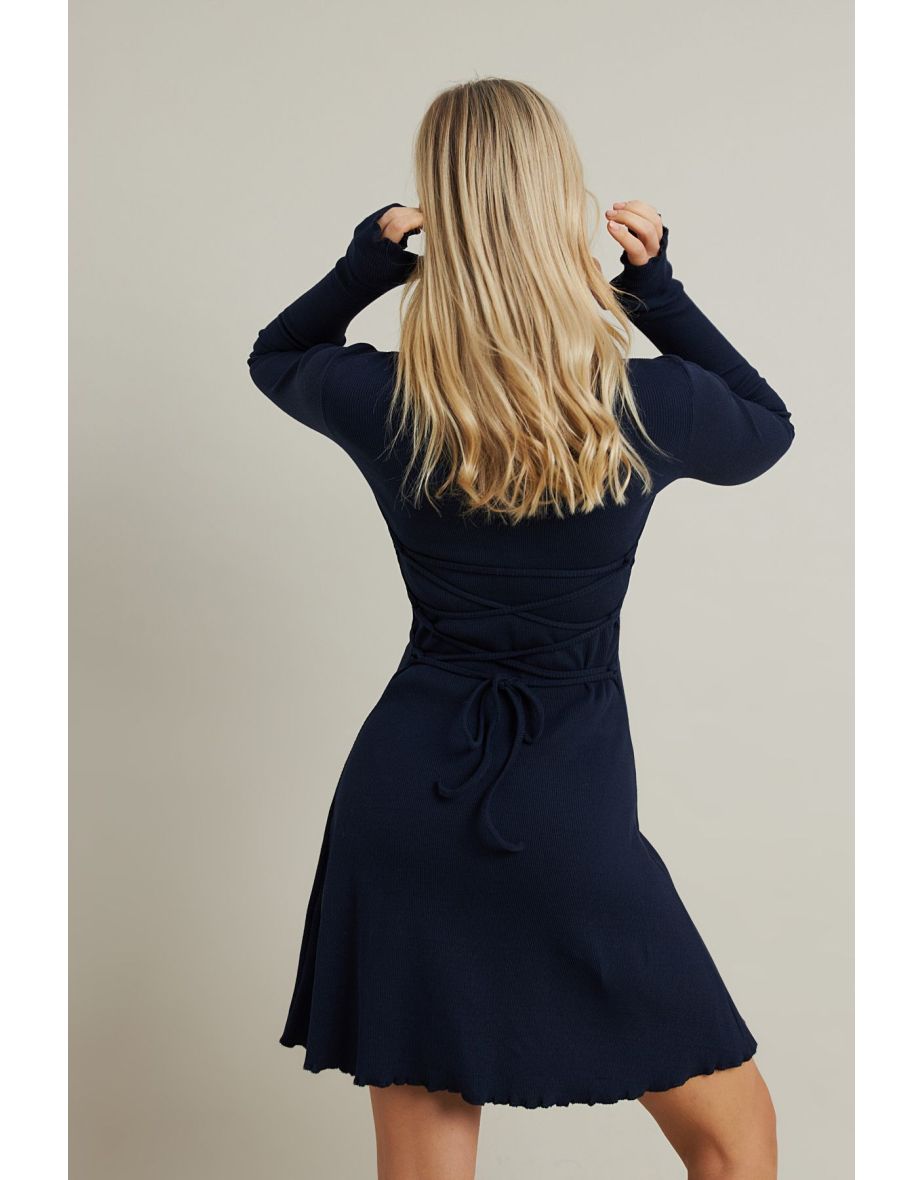 Women's Navy Blue Tie Camisole Mini Dress - 5