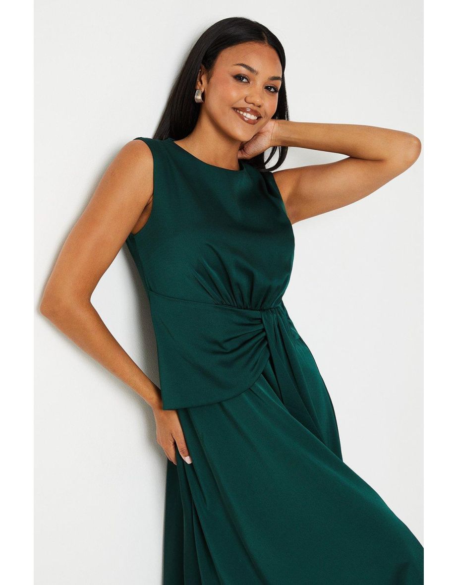 Sash Front Drape Skirt Satin Midaxi Dress - 3