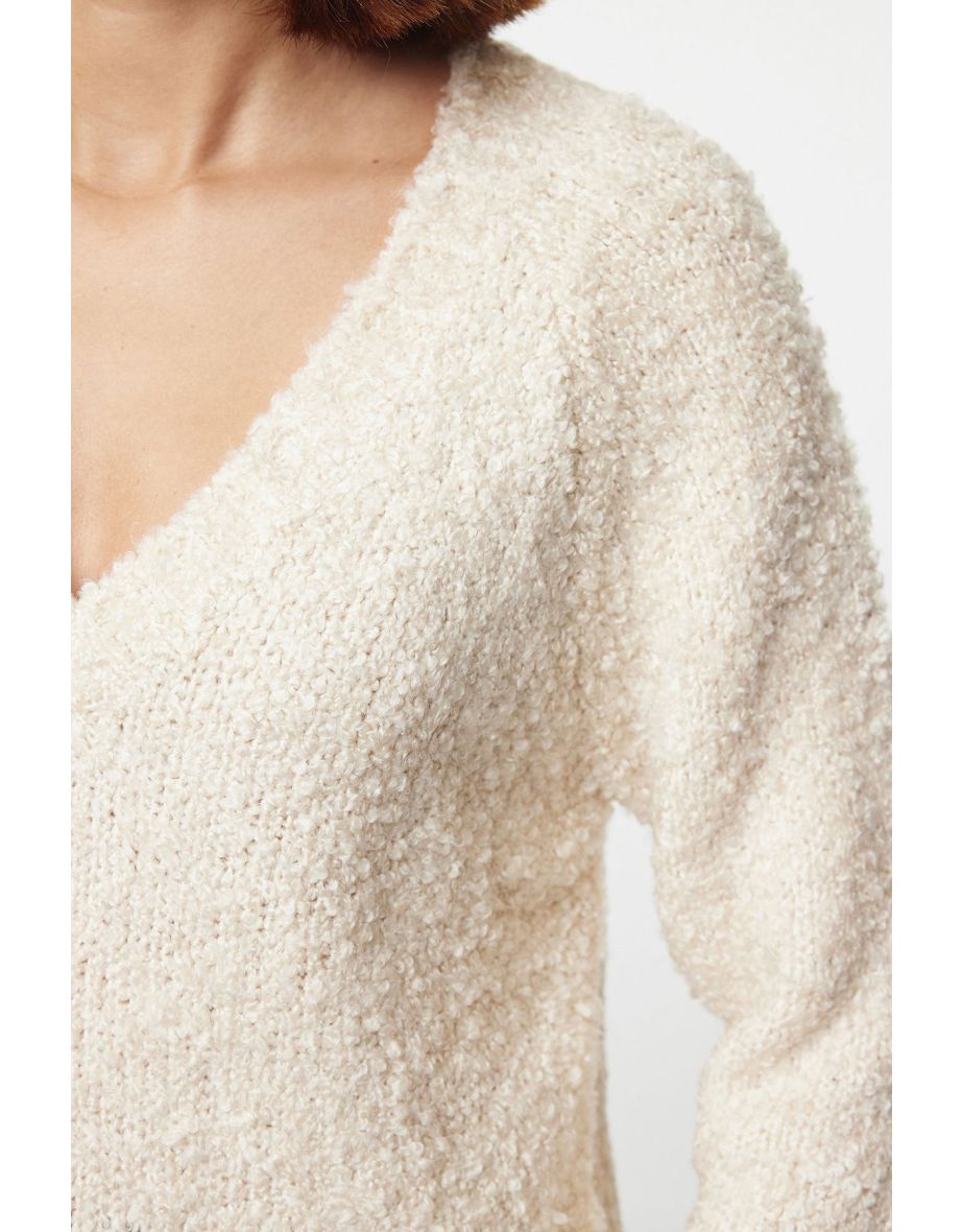 Stone Wide Pattern Deep V Neck Knitwear Sweater - 4