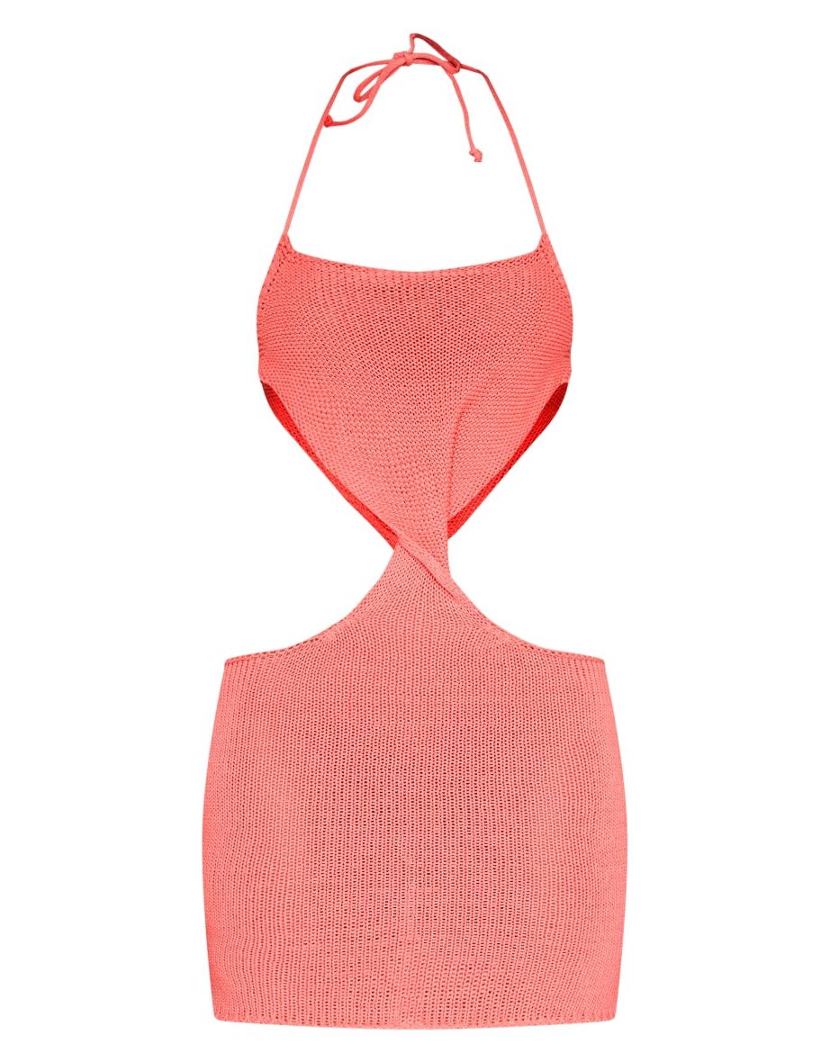 Coral Twist Waist Knit Mini Dress - 4