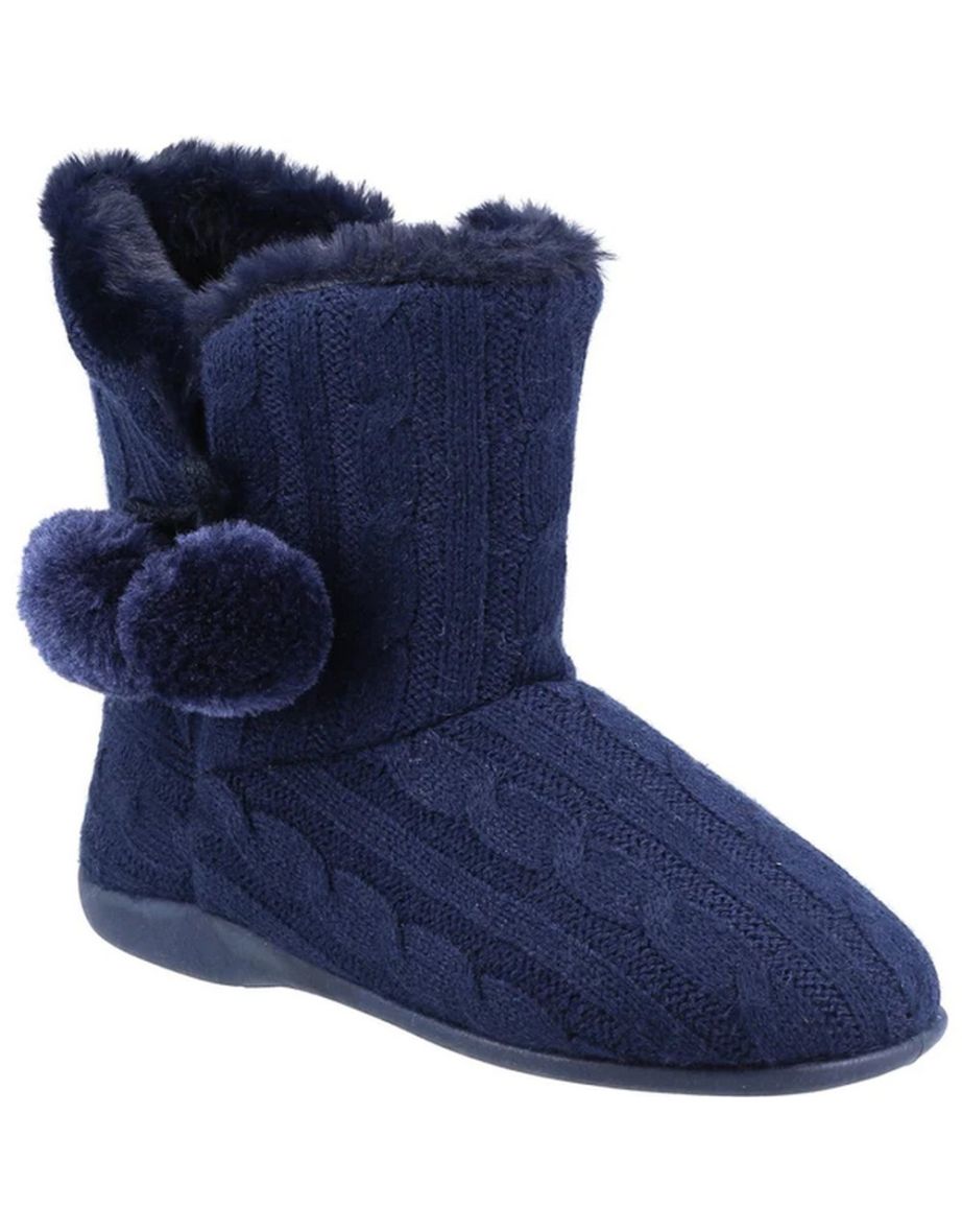 Fleet & Foster Womens/Ladies Apple Pom Pom Slippers - Navy