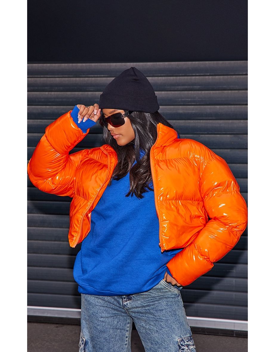 High shine cropped outlet puffer jacket