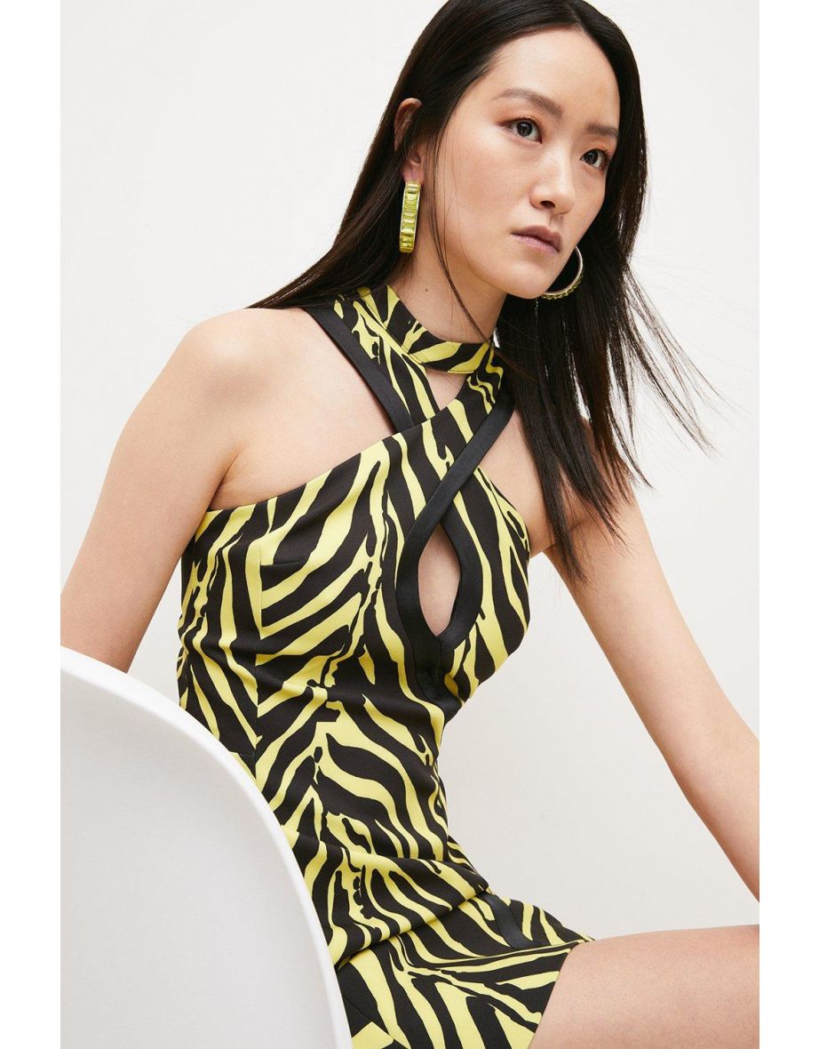 Zebra Printed Keyhole Halter Mini Dress - 2