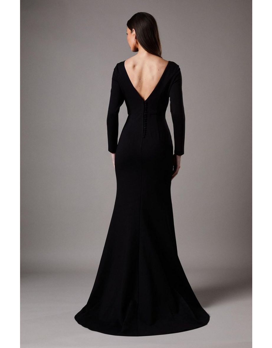 Slash Neck Black Maxi Dress - 3
