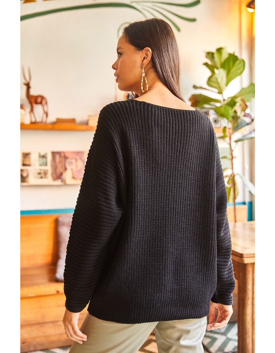 V-Neck Selanik Knit Oversize Knitwear Sweater - 6