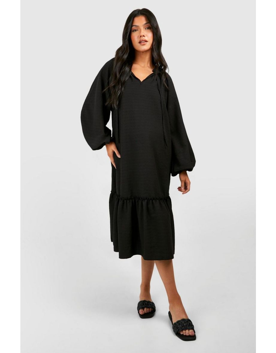 Maternity Textured Midaxi Smock Dress - black
