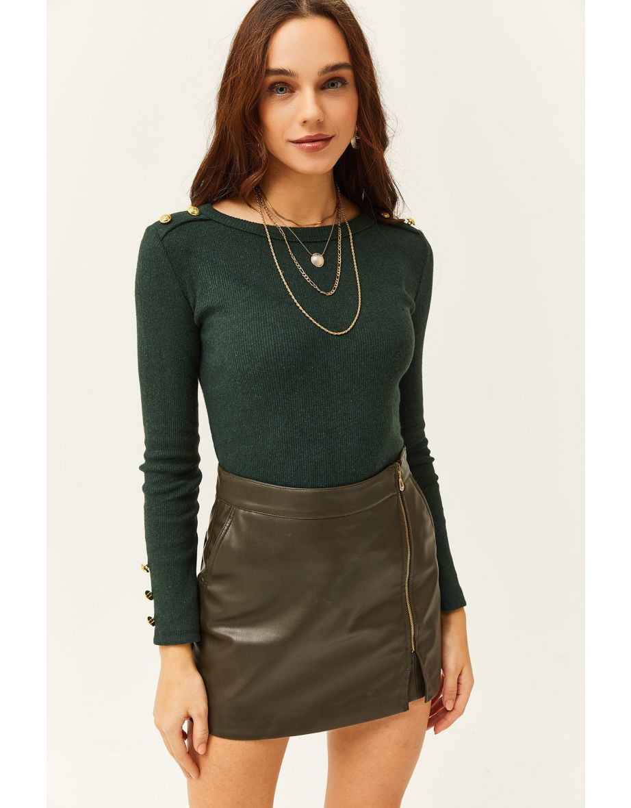 Women's Emerald Green Raised Lycra Camisole Blouse with Shoulder and Cufflinks