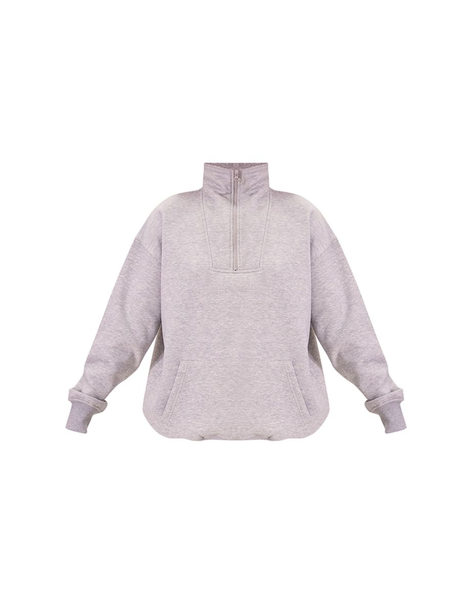 Grey Marl Zip Up Pocket Detail Sweatshirt - 4