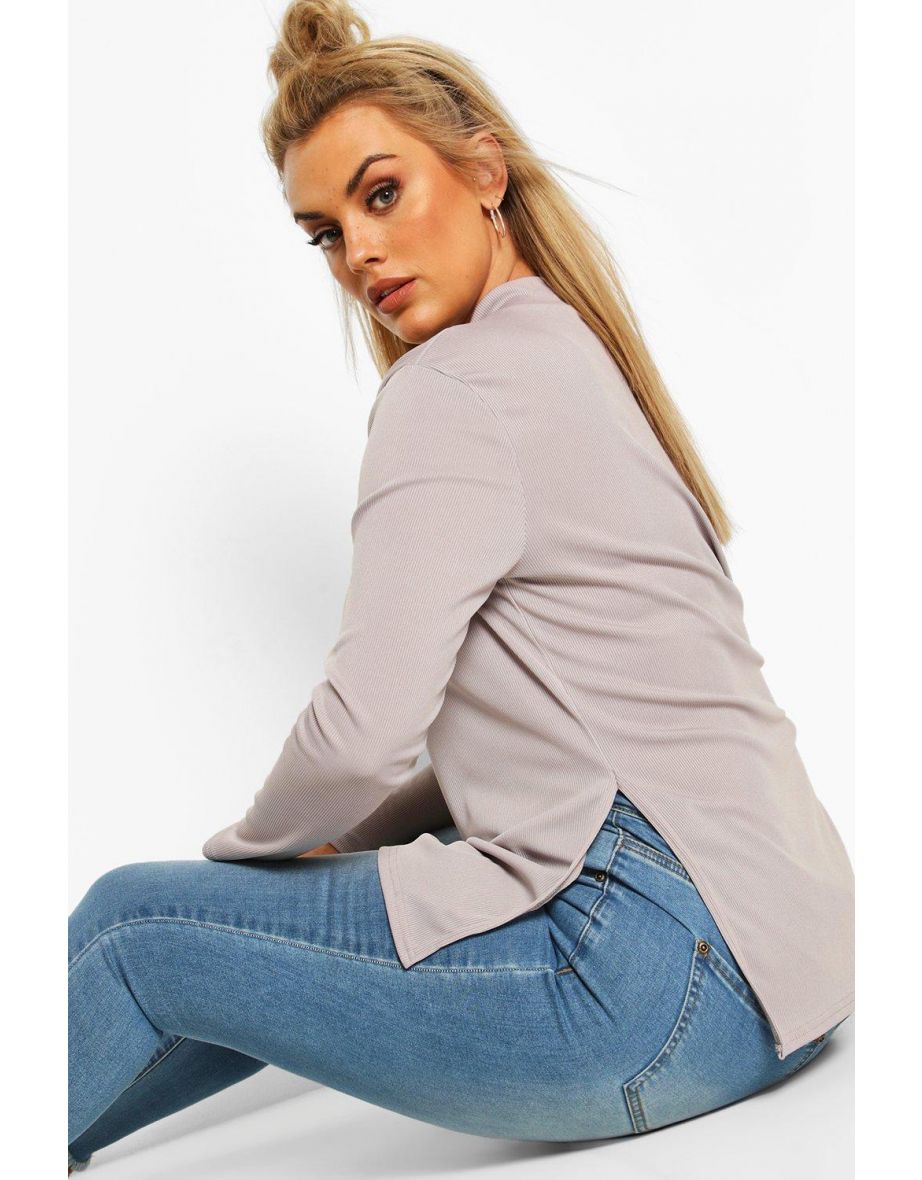 Plus Split Hem Tunic Top - grey - 3