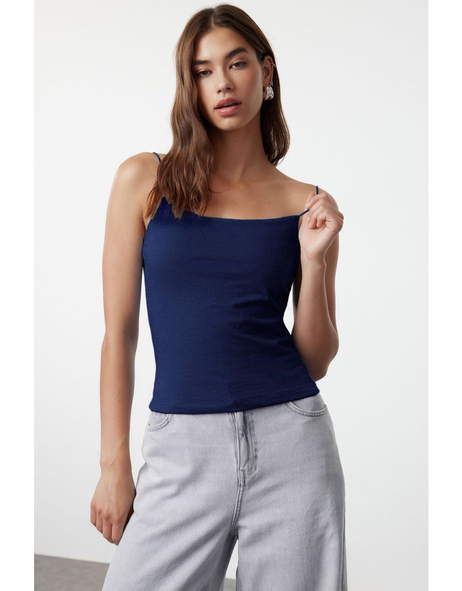 Navy Blue Strappy Regular Flexible Knitted Undershirt