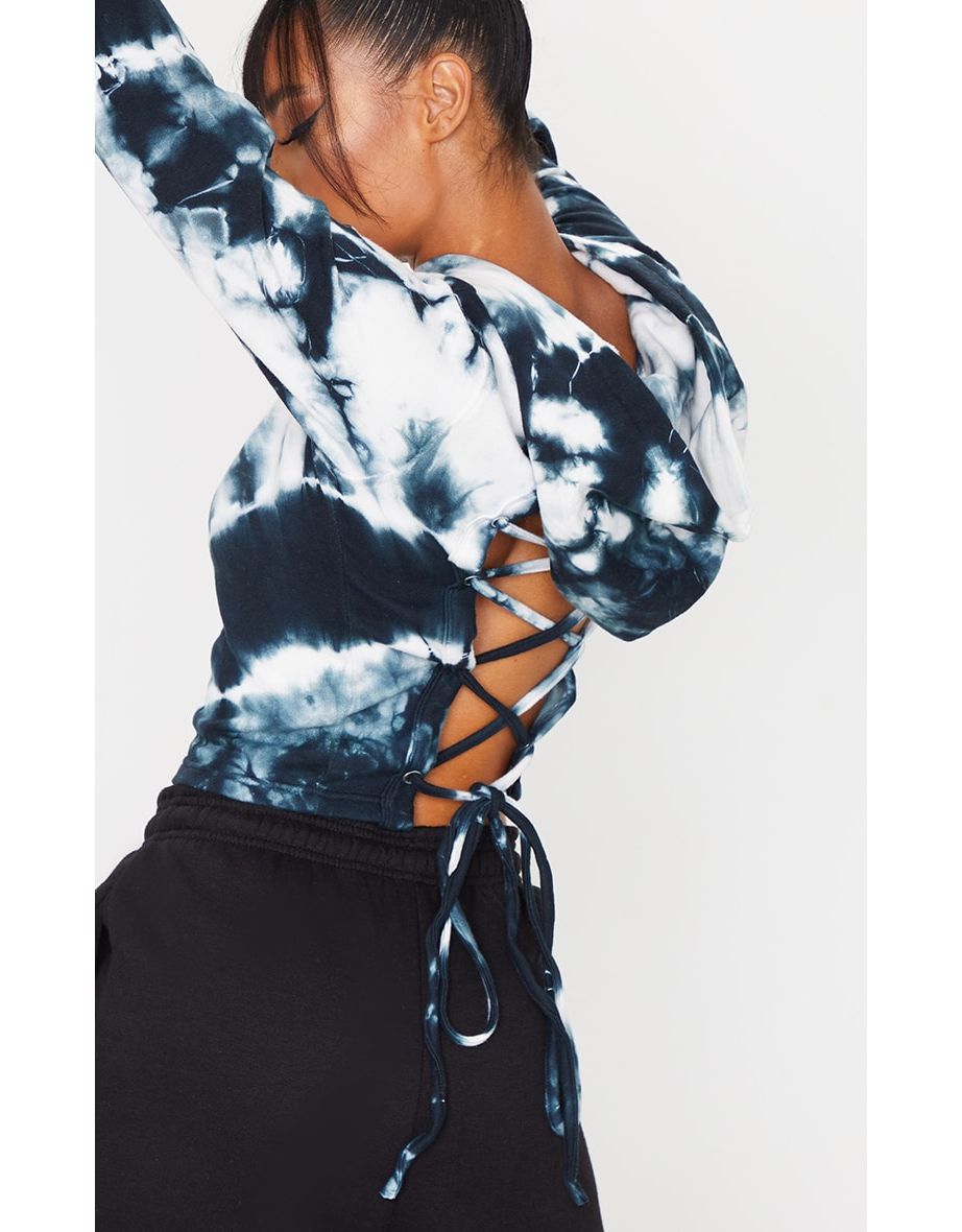 lace up back crop hoodie