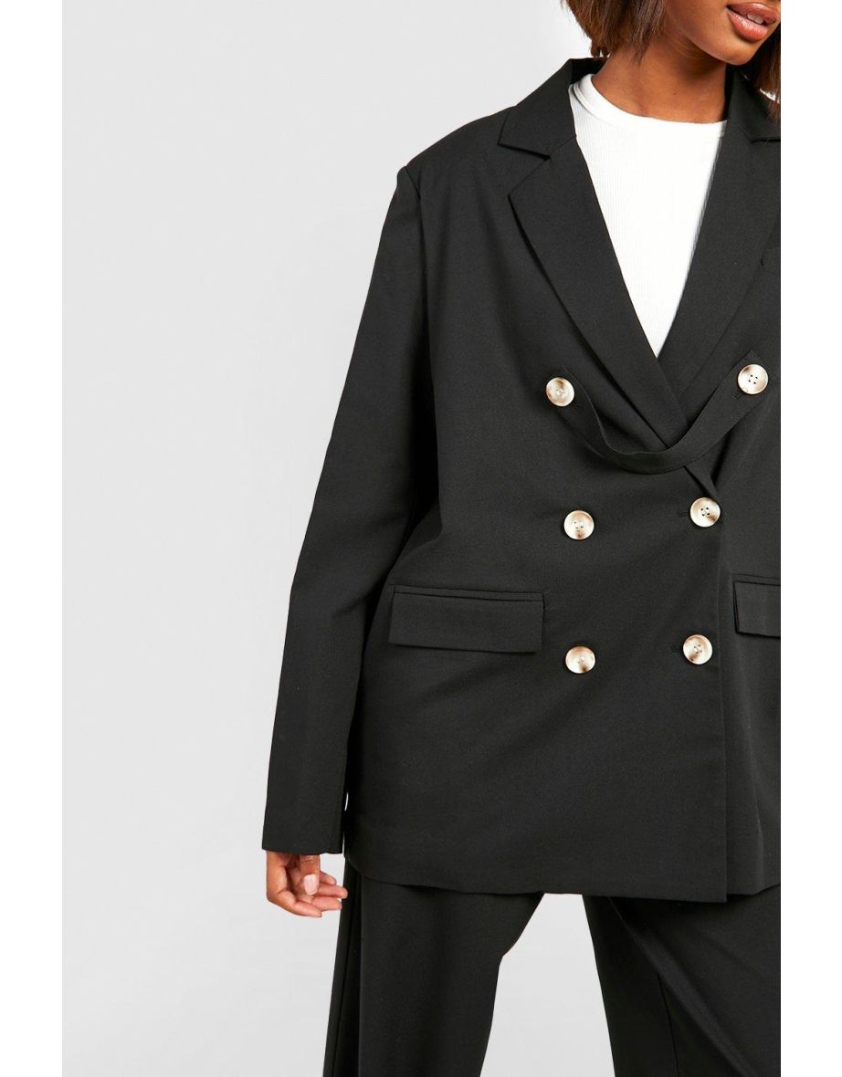 Mock Horn Tab Detail Double Breasted Tailored Blazer - 3