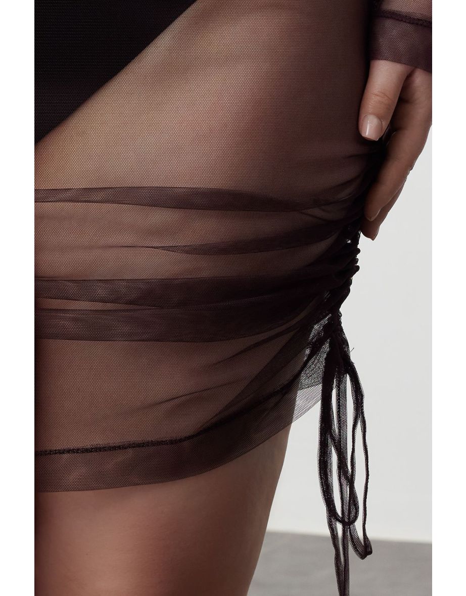 Brown Mesh Beachwear Plus Size Dress - 6