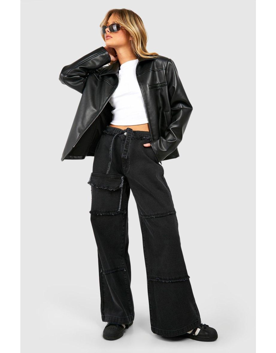 Fray Seam Detail Cargo Jean - washed black
