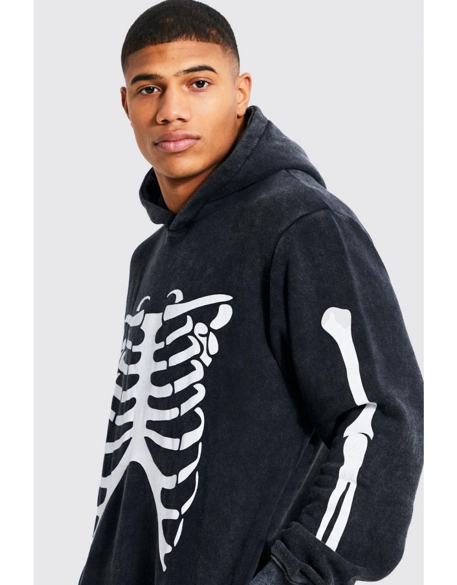 Acid Wash Skeleton Hoodie - charcoal - 2