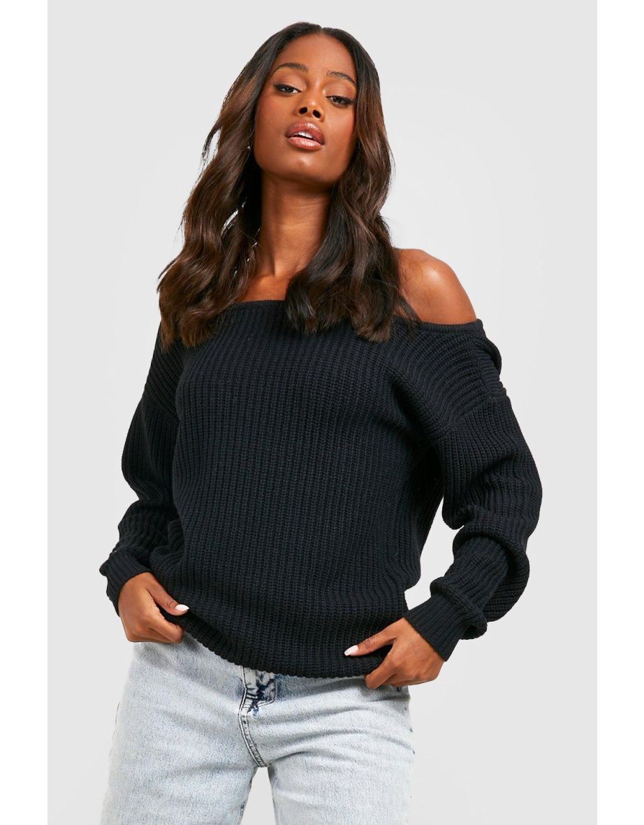Basic Slash Neck Jumper - black