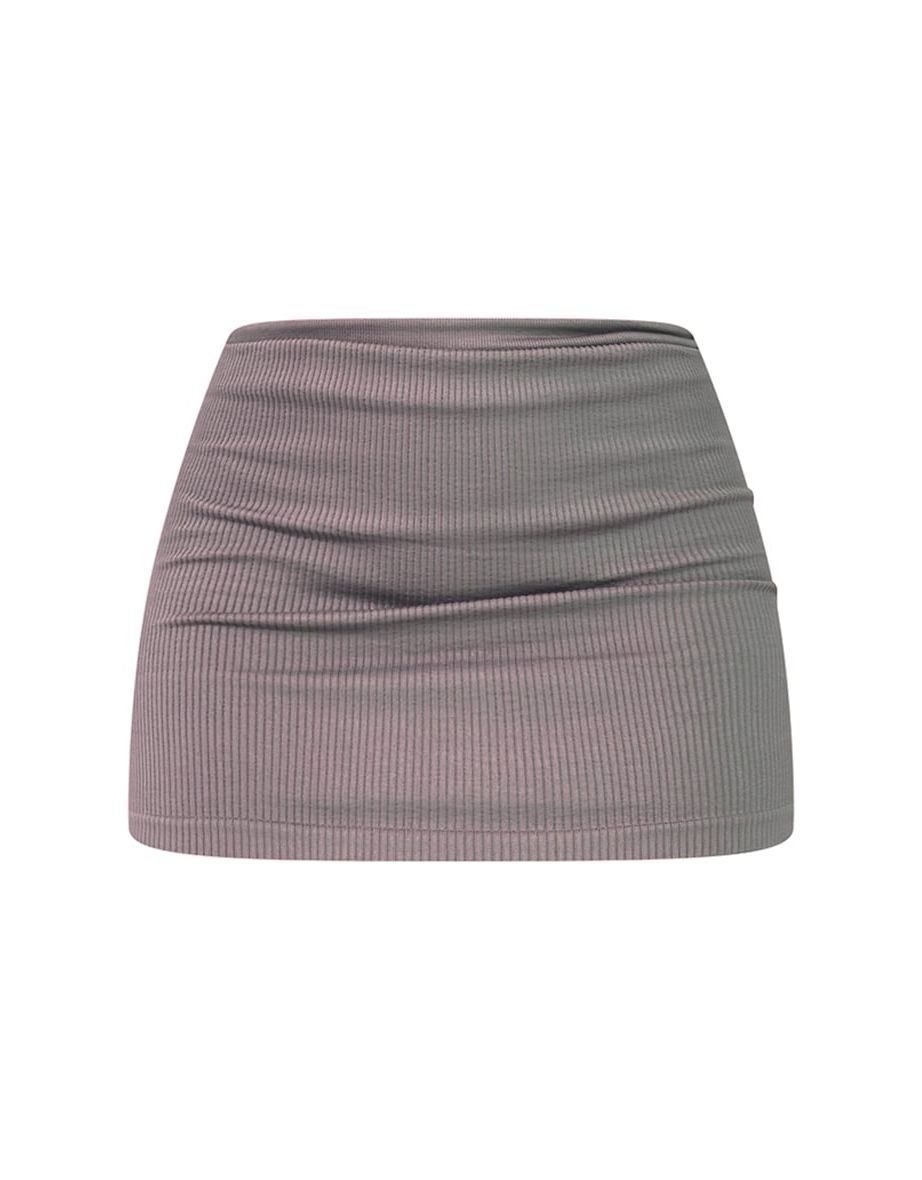 Basic Ash Grey Structured Contour Rib Mini Skirt - 5