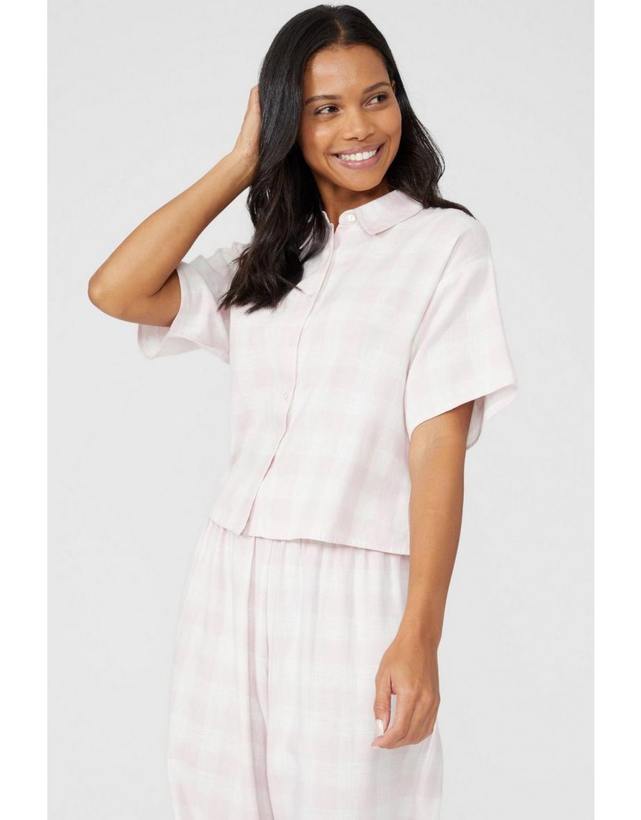 Oversized Check Boxy Top - pink