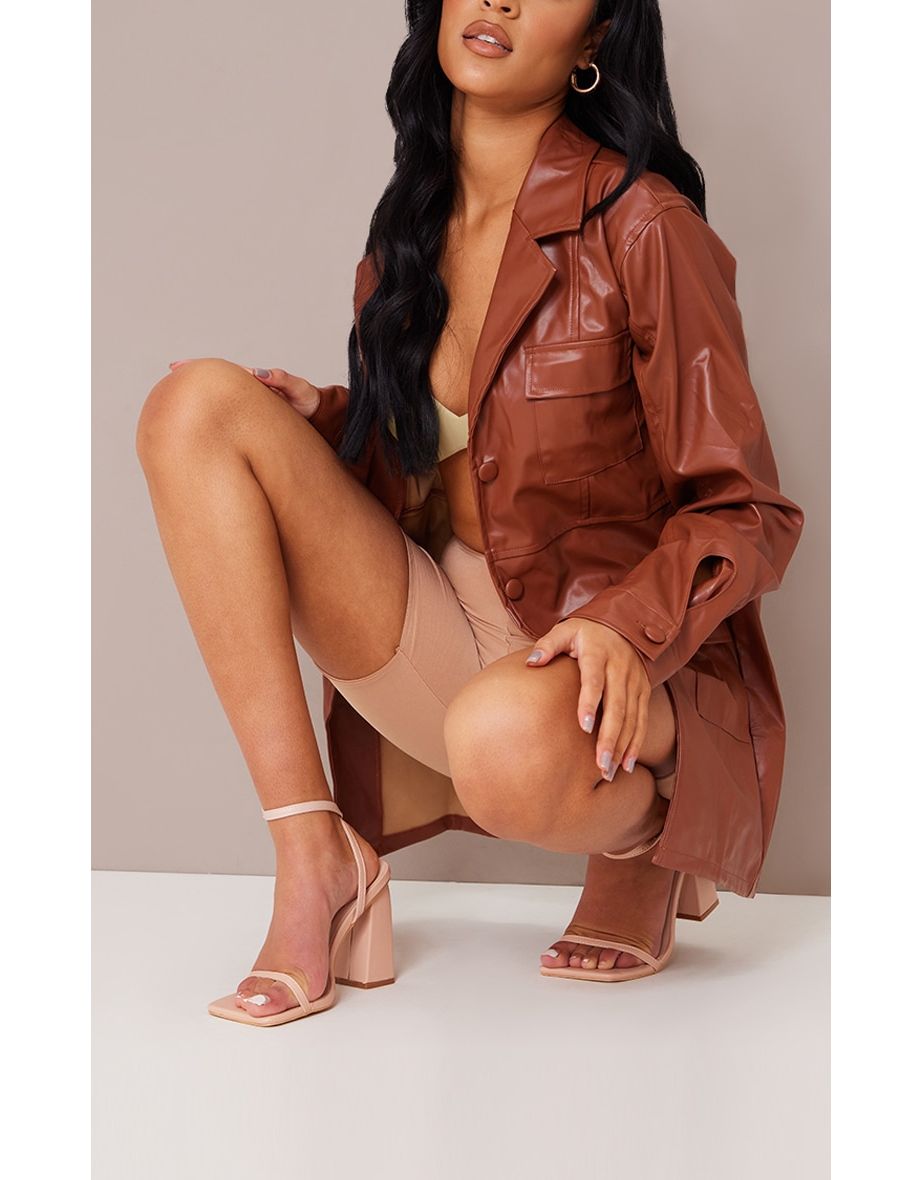 Nude Wide Fit  Barely There Block Heel Sandals